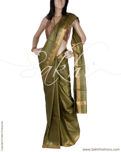 BGQ-13306 - Green & Gold Pure Tussar Silk Saree