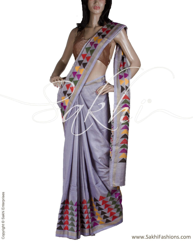 BGQ-13324 - Grey & Multi Pure Tussar Silk Saree