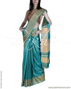 BGQ-13330 - Blue  & Gold Pure Tussar Silk Saree