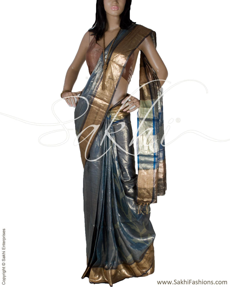 BGQ-13341 - Blue & Gold Pure Tussar Silk Saree