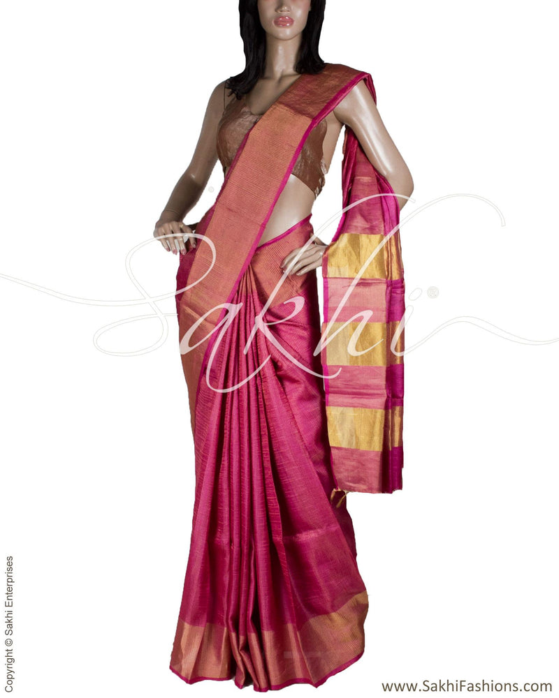BGQ-13348 - Pink & Gold Pure Tussar Silk Saree