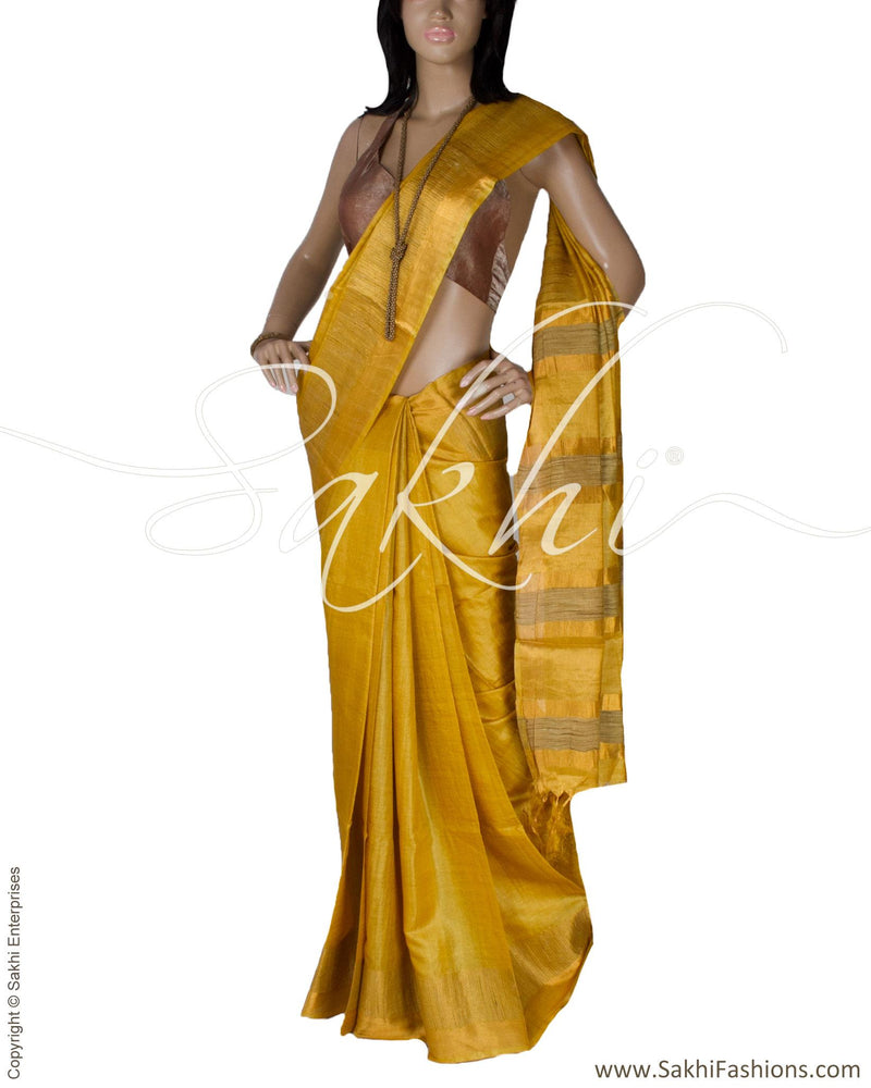 BGQ-13352 - Yellow & Gold Pure Tissue Kota Saree