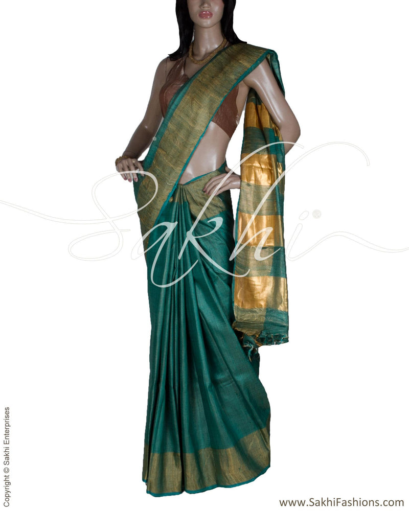 BGQ-13358 - Green & Gold Pure Matka Silk Saree