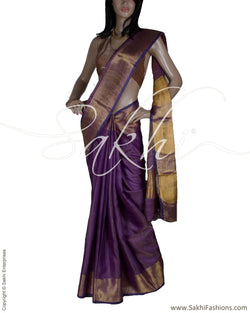 BGQ-13360 - Purple & Gold Pure Matka Silk Saree