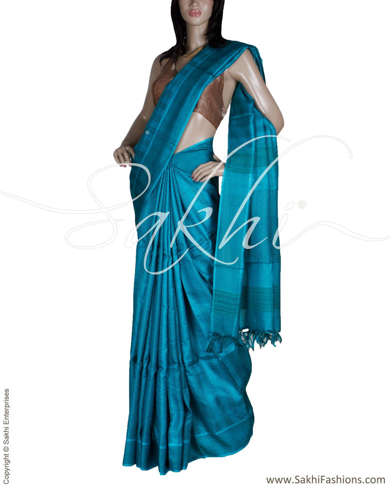 BGQ-13435 - Blue & Black Pure Tussar Silk Saree