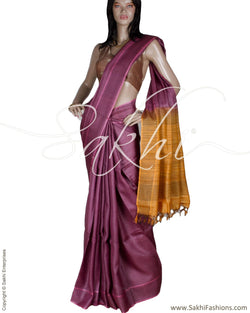 BGQ-13455 - Pink & Mustard Pure Tussar Silk Saree