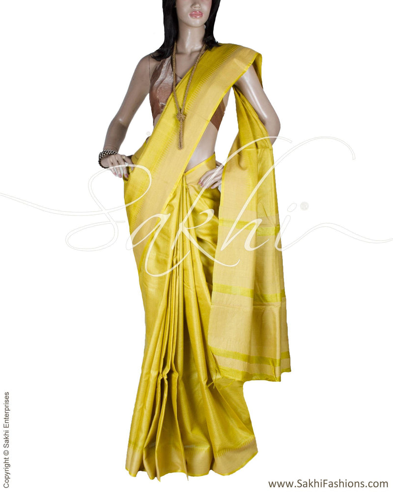 BGQ-13456 - Yellow & Gold Pure Tussar Silk Saree