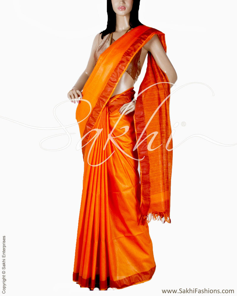BGQ-1448 - Orange Synthetic Tussar Silk Saree