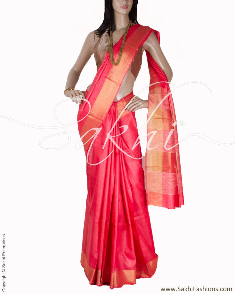 BGQ-1455 - Pink & Gold Synthetic Tussar Silk Saree