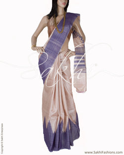 BGQ-1541 - Beige & Violet Pure Tussar Silk Saree