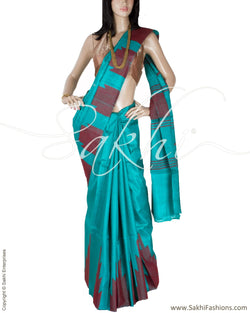 BGQ-1553 - Green & Marroon Pure Tussar Silk Saree