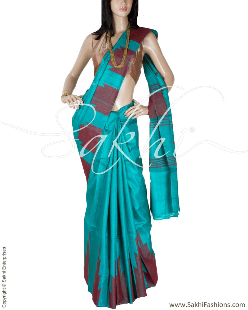 BGQ-1553 - Green & Marroon Pure Tussar Silk Saree