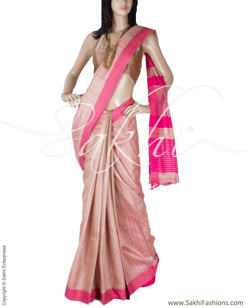 BGQ-1603 - Pink & Gold Pure Tussar Silk Saree