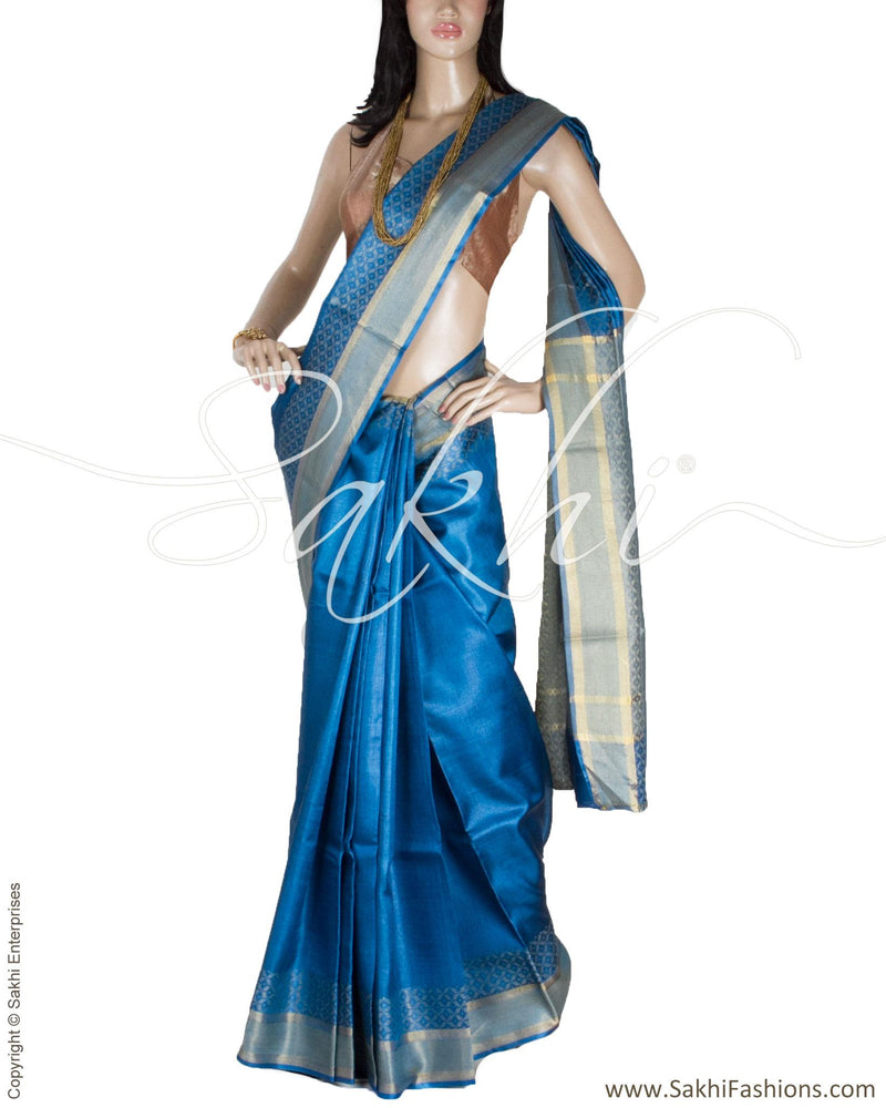 BGQ-1628 - Blue & Gold Pure Tussar Silk Saree