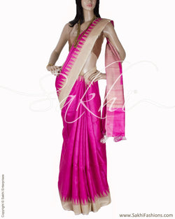 BGQ-1661 - Pink & Beige Pure Tussar Silk Saree