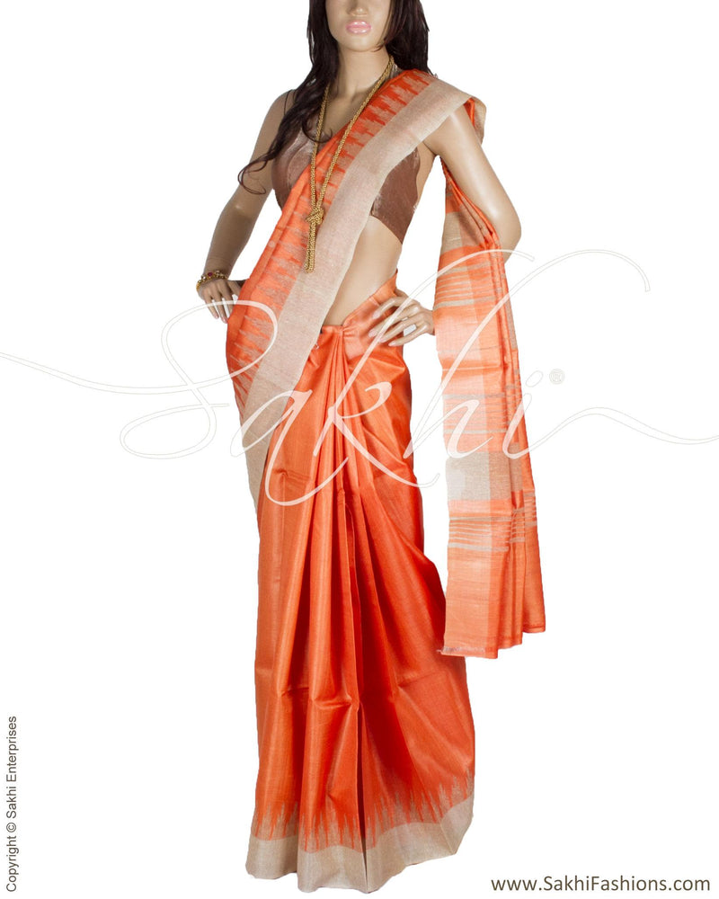BGQ-1663 - Red & Beige Pure Tussar Silk Saree
