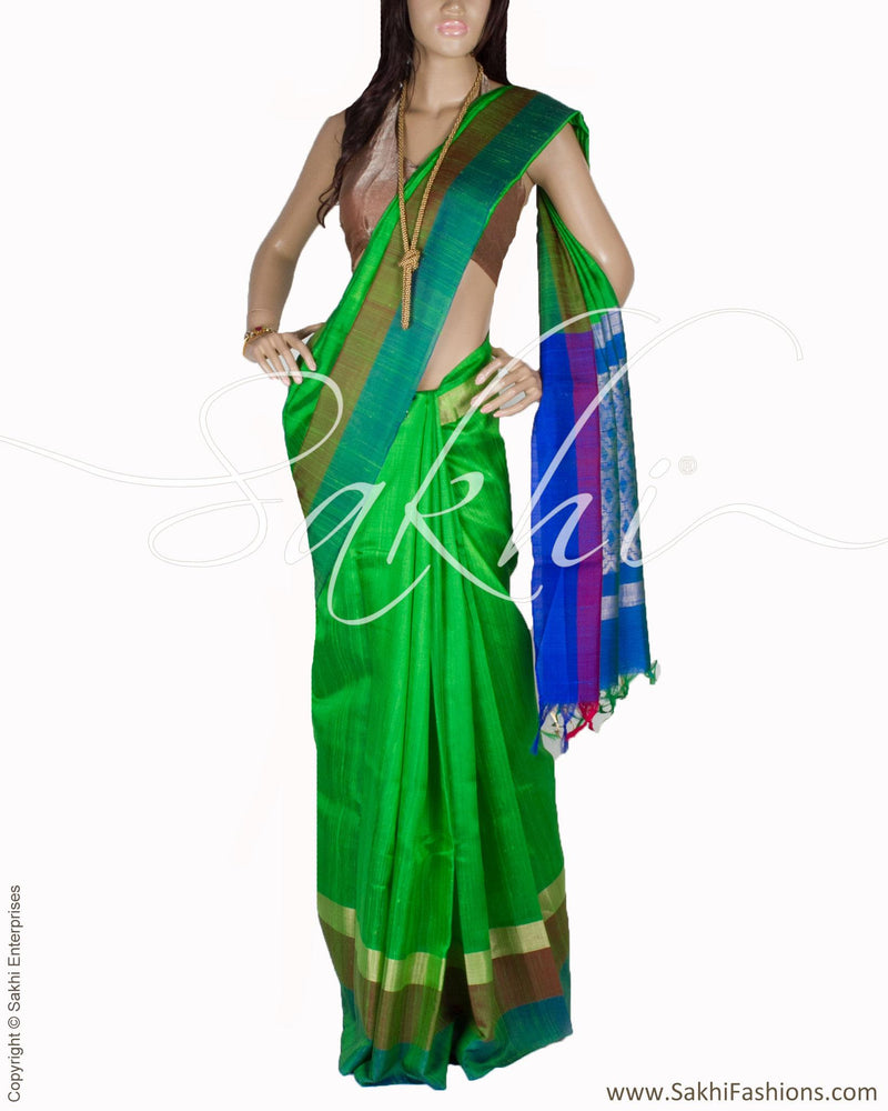 BGQ-1680 - Green & Blue Pure Silk Saree