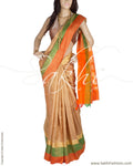 BGQ-1682 - Beige & Orange Pure Silk Saree