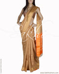 BGQ-1683 - Beige & Orange Pure Silk Saree