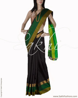 BGQ-1684 - Black & Green Pure Silk Saree