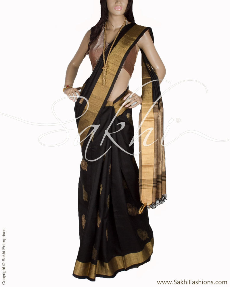 BGQ-1700 - Black & Gold Pure Silk Saree