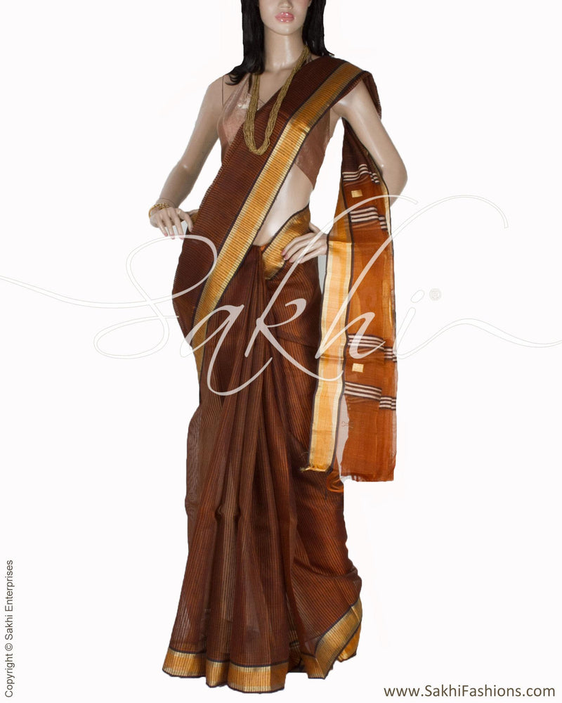 BGQ-1713 - Brown & Gold Supernet Saree