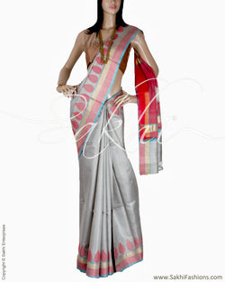BGQ-1734 - Grey & Pink Pure Tussar Silk Saree
