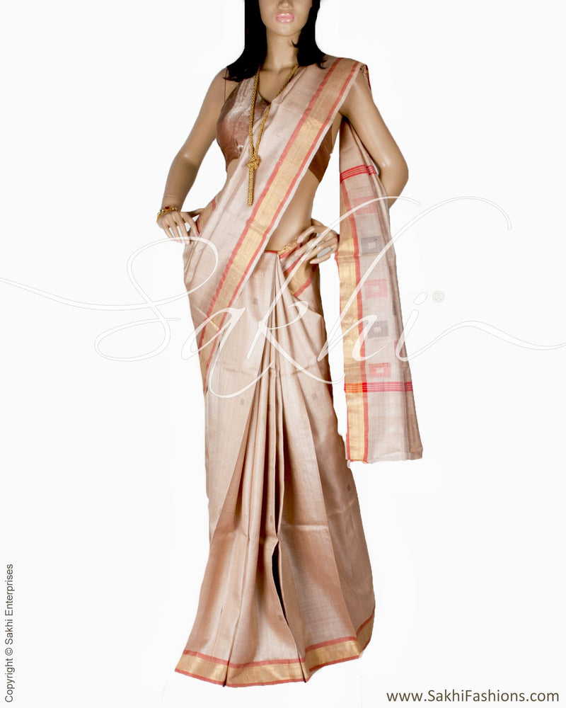 BGQ-1741 - Beige  & Gold Pure Tussar Silk Saree