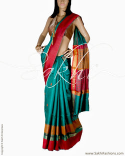 BGQ-1755 - Green & Multi Pure Tussar Silk Saree