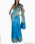 BGQ-1764 - Blue & Silver Pure Tussar Silk Saree