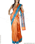 BGQ-1779 - Orange & Blue Pure Tussar Silk Saree