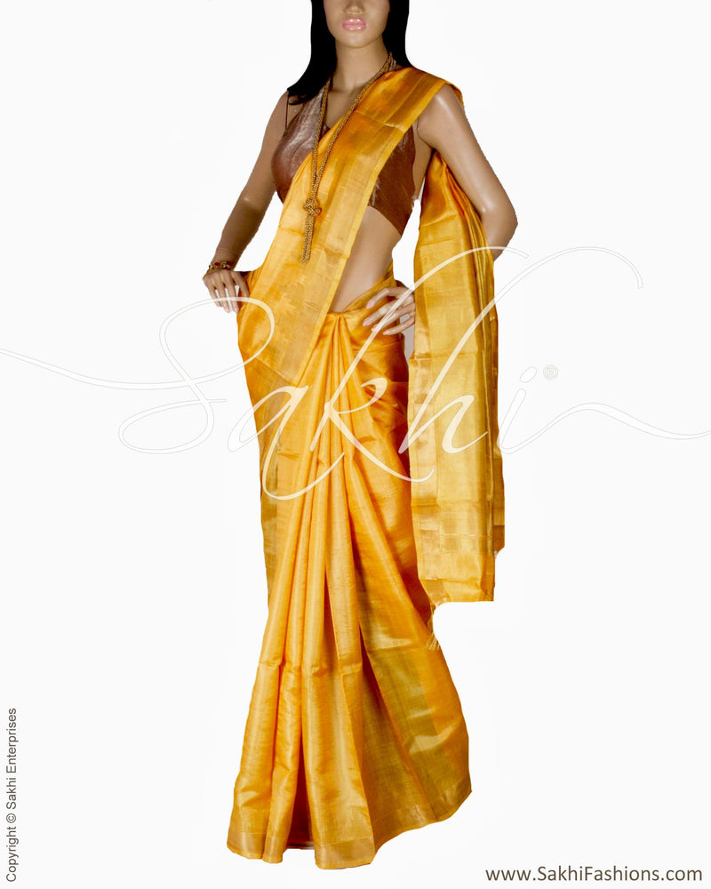 BGQ-1781 - Yellow & Gold Pure Tussar Silk Saree