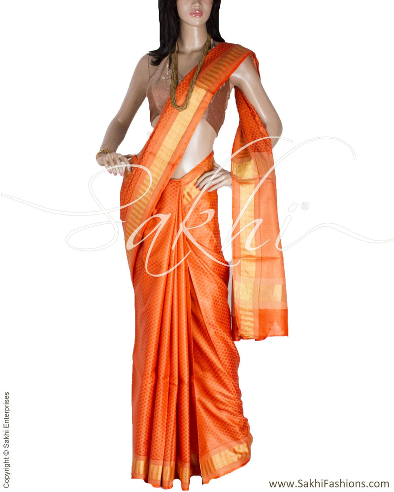 BGQ-1784 - Orange & Gold Pure Tussar Silk Saree