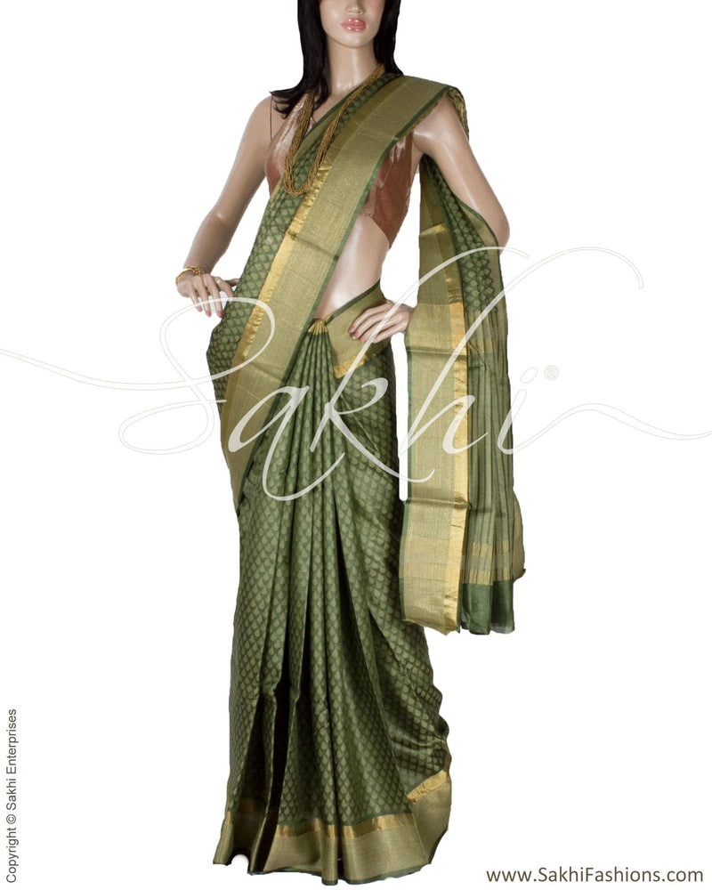 BGQ-1786 - Green & Gold Pure Tussar Silk Saree