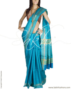 BGQ-1791 - Blue & Gold Pure Tussar Silk Saree