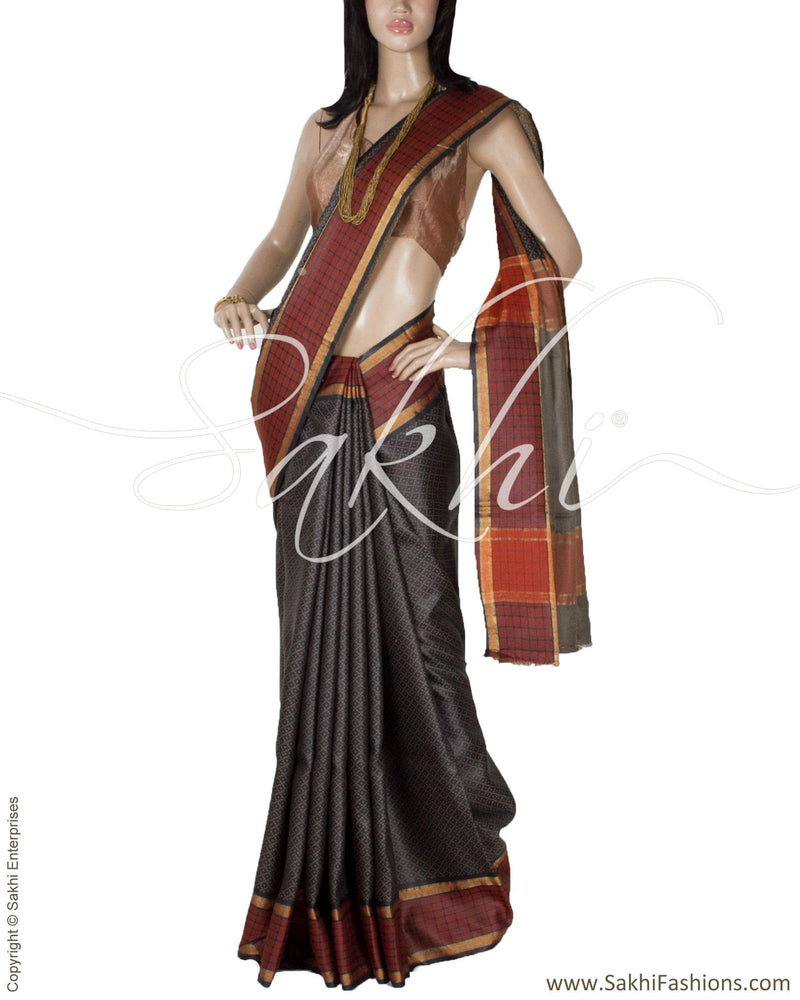 BGQ-1793 - Black & Brown Pure Tussar Silk Saree