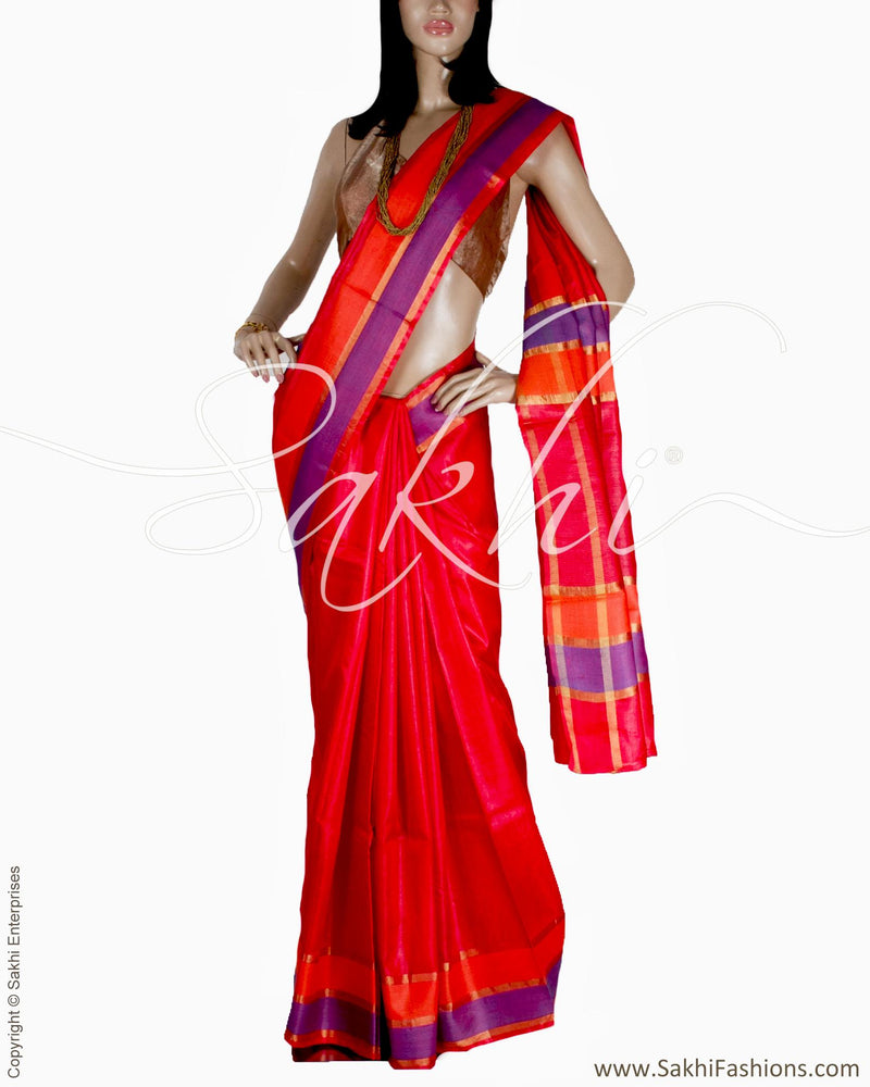 BGQ-1810 - Orange & Blue Pure Tussar Silk Saree