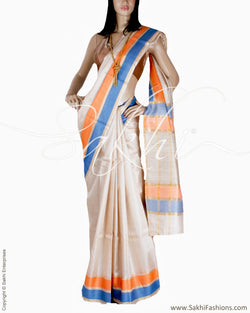 BGQ-1812 - Beige & Multi Pure Tussar Silk Saree