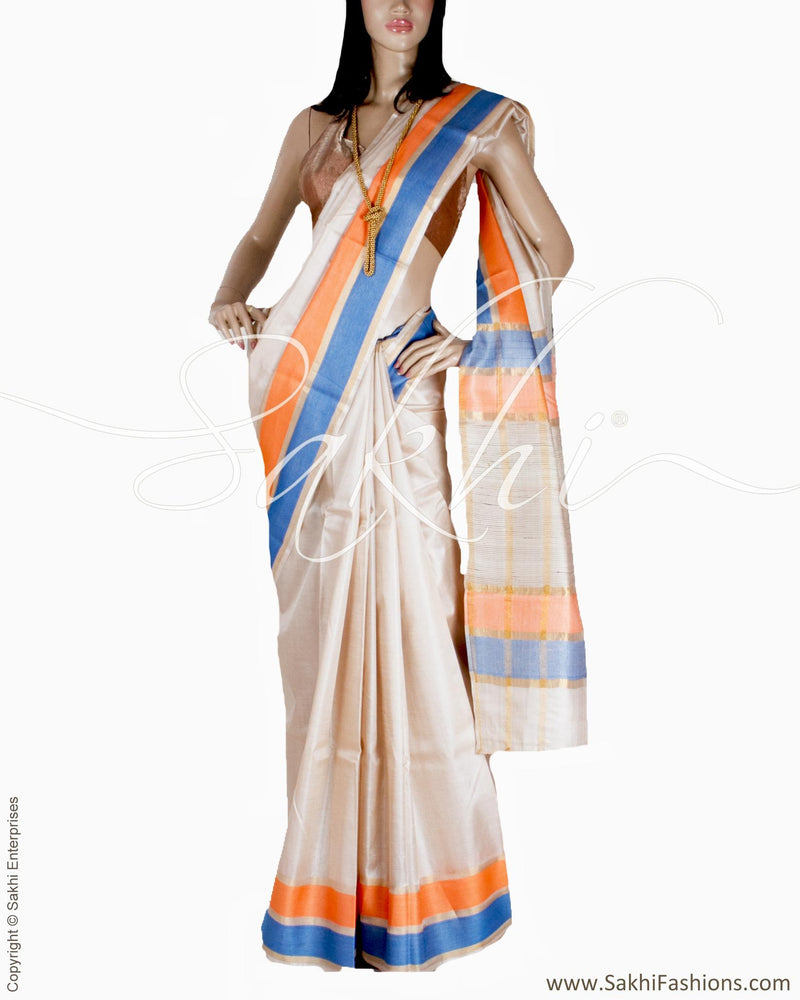 BGQ-1812 - Beige & Multi Pure Tussar Silk Saree