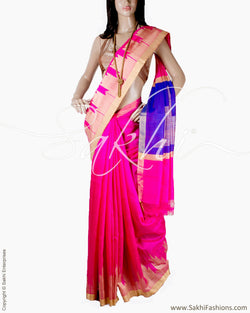 BGQ-18292 - Pink & Gold Raw Silk Saree