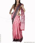 BGQ-1848 - Pink & Black Pure Tussar Silk Saree