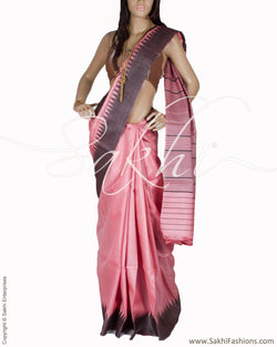BGQ-1848 - Pink & Black Pure Tussar Silk Saree