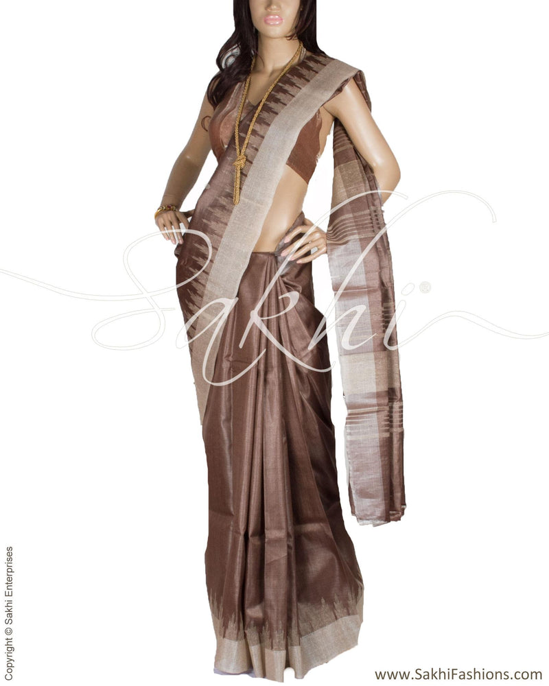 BGQ-1850 - Grey Pure Tussar Silk Saree