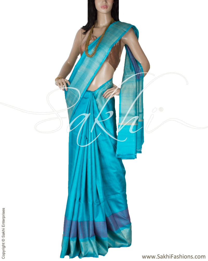 BGQ-1864 - Blue & Multi Pure Tussar Silk Saree