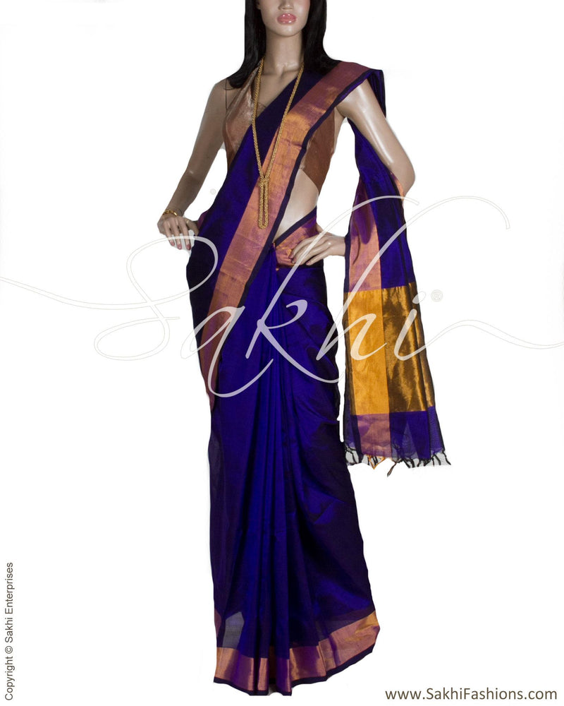 BGQ-311 - Blue & Gold Silk & Cotton Saree