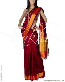 BGQ-315 - Maroon & Gold Silk & Cotton Saree