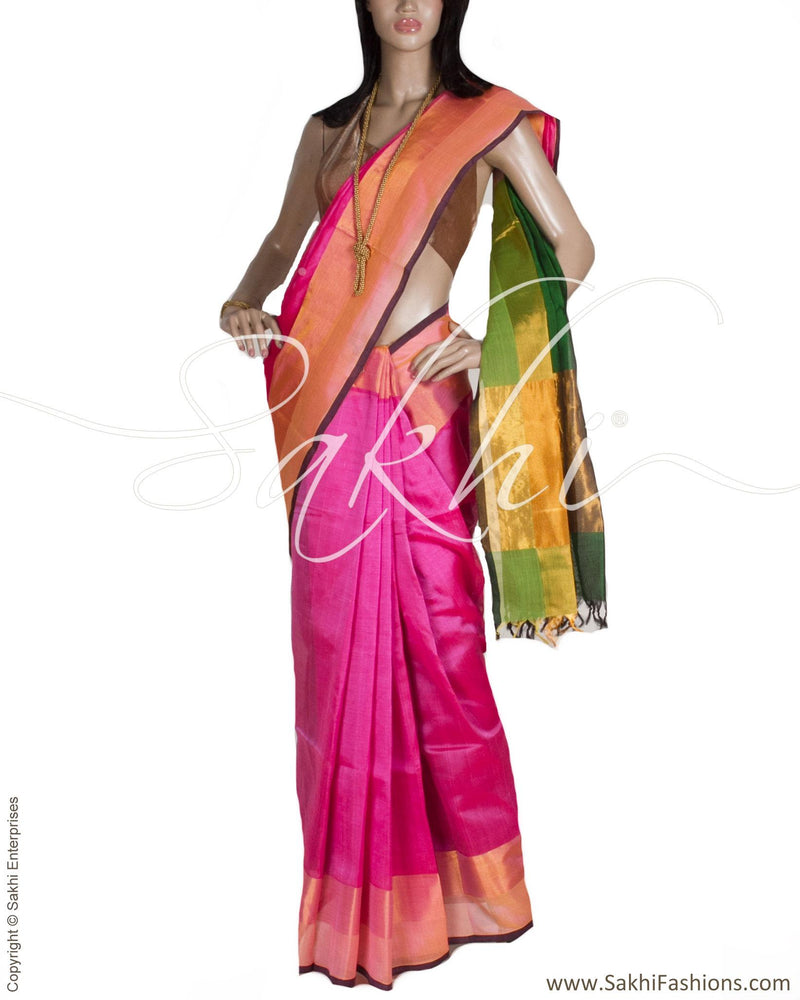 BGQ-320 - Pink & Multi Silk & Cotton Saree