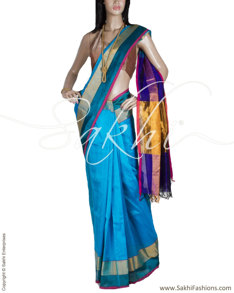 BGQ-323 - Blue & Gold Silk & Cotton Saree