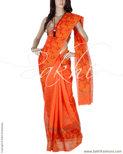 BGQ-3663 - Orange & Multi Supernet Saree