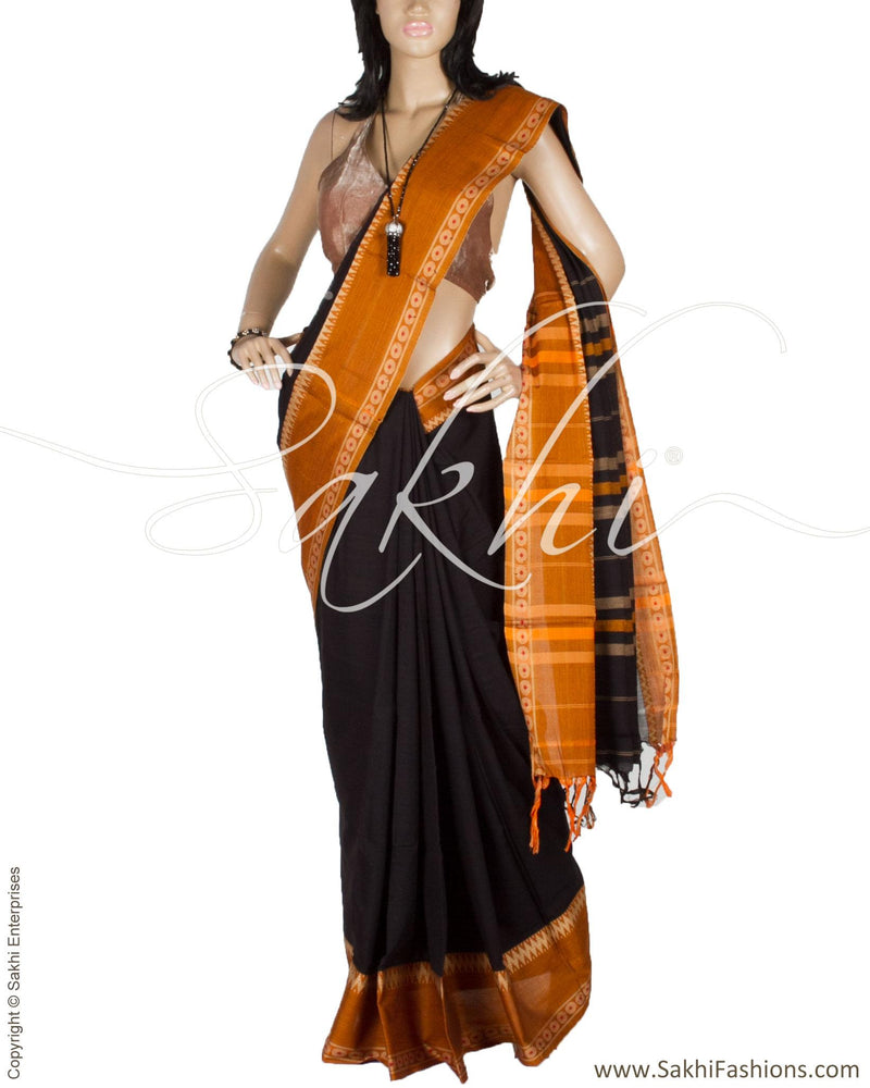BGQ-3884 - Black & Gold Pure Cotton Saree